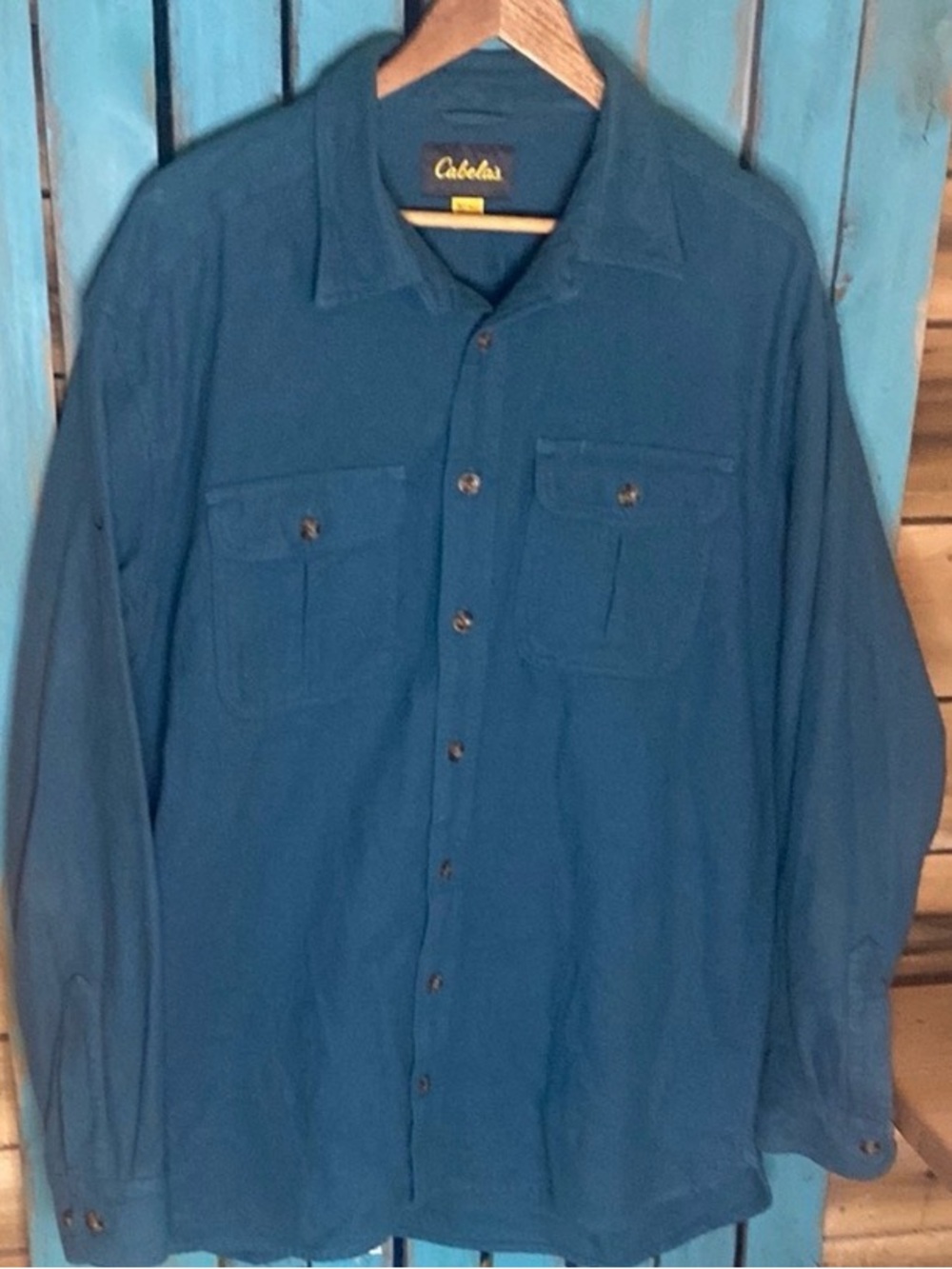Cabela's teal chamois flannel Long Sleeve Shirt size XLT button flap pockets